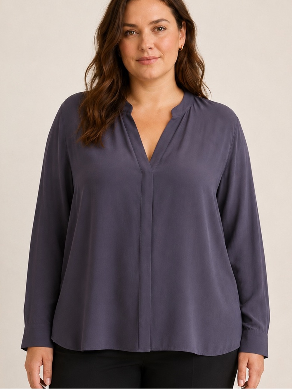 Vince 100% Silk Split Neck Blouse Purple Size 12